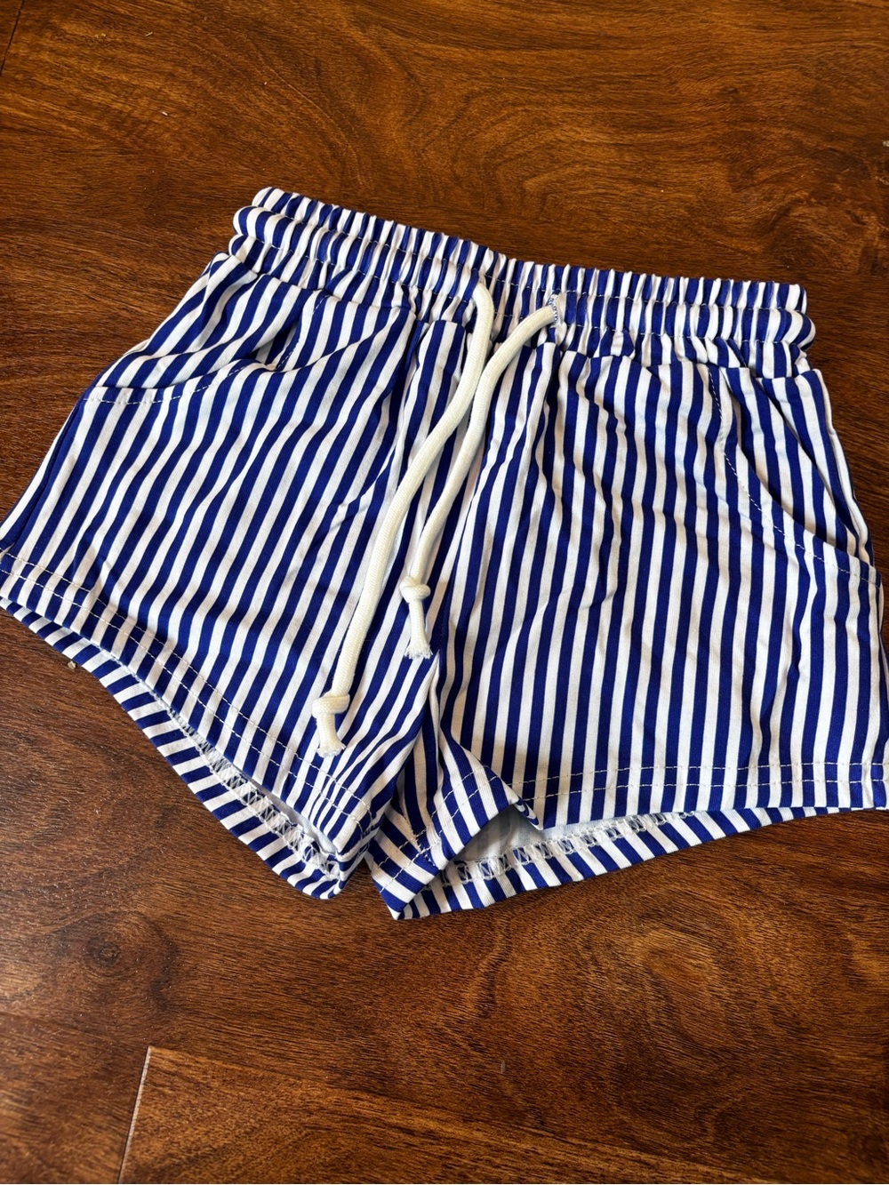 Boys Blue and White Striped Elastic Waist Short Shorts